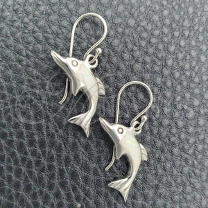 Sterling Silver Ring — Dangle Earring Dolphin Design with Bermuda Blue Opal — main product view — SKU 147639 | Plata 925 anillo — Dangle Earring Dolphin diseño with Bermuda Blue Opal — SKU 147639