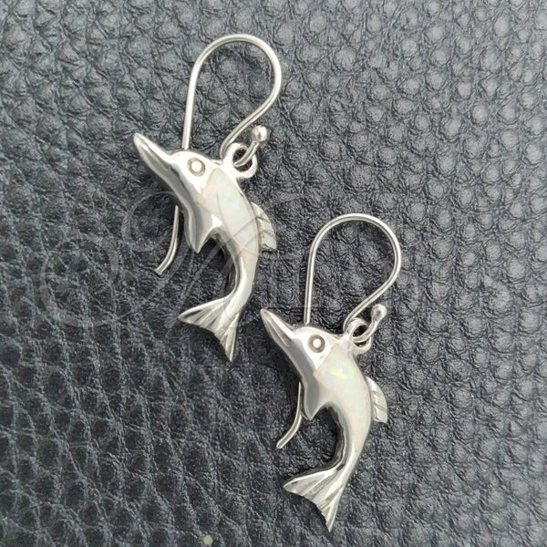 Sterling Silver Ring — Dangle Earring Dolphin Design with Bermuda Blue Opal — main product view — SKU 147639 | Plata 925 anillo — Dangle Earring Dolphin diseño with Bermuda Blue Opal — SKU 147639