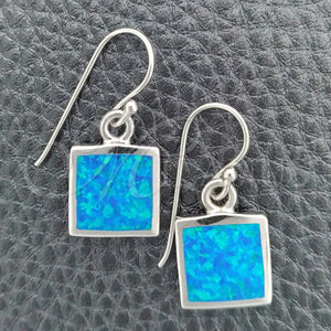 Sterling Silver Ring — Dangle Earring with Bermuda Blue Opal Polished 02. — main product view — SKU 147640 | Plata 925 anillo — Dangle Earring with Bermuda Blue Opal pulido 02. — SKU 147640