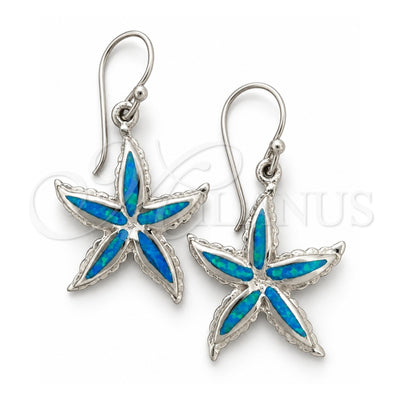 Sterling Silver Dangle Earring, Star Design, with Bermuda Blue Opal, Polished, Silver Finish, 02.391.0009