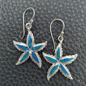 Sterling Silver Ring — Dangle Earring Star Design with Bermuda Blue Opal — main product view — SKU 147641 | Plata 925 anillo — Dangle Earring estrella diseño with Bermuda Blue Opal — SKU 147641