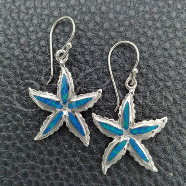 Sterling Silver Ring — Dangle Earring Star Design with Bermuda Blue Opal — main product view — SKU 147641 | Plata 925 anillo — Dangle Earring estrella diseño with Bermuda Blue Opal — SKU 147641