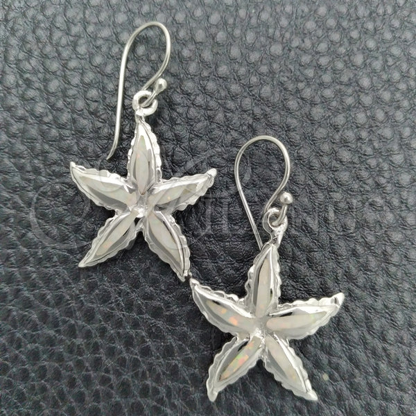 Sterling Silver Ring — Dangle Earring Star Design with White Opal Polished — main product view — SKU 147642 | Plata 925 anillo — Dangle Earring estrella diseño with blanco Opal pulido — SKU 147642