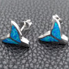 Sterling Silver Stud Earring, Fish Design, with Bermuda Blue Opal, Polished, Silver Finish, 02.391.0011