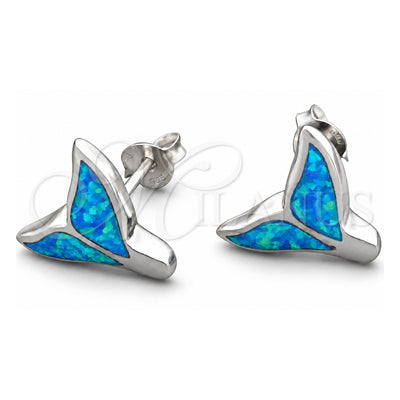 Sterling Silver Stud Earring, Fish Design, with Bermuda Blue Opal, Polished, Silver Finish, 02.391.0011