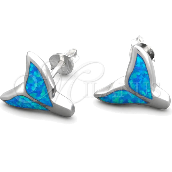 Sterling Silver Stud Earring, Fish Design, with Bermuda Blue Opal, Polished, Silver Finish, 02.391.0011