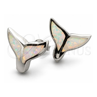 Sterling Silver Stud Earring, Fish Design, with White Opal, Polished, Silver Finish, 02.391.0011.1