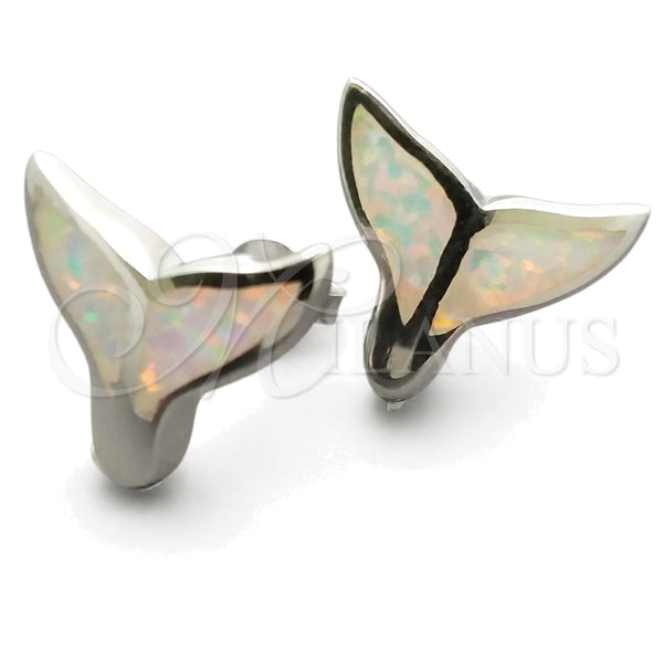 Sterling Silver Stud Earring, Fish Design, with White Opal, Polished, Silver Finish, 02.391.0011.1