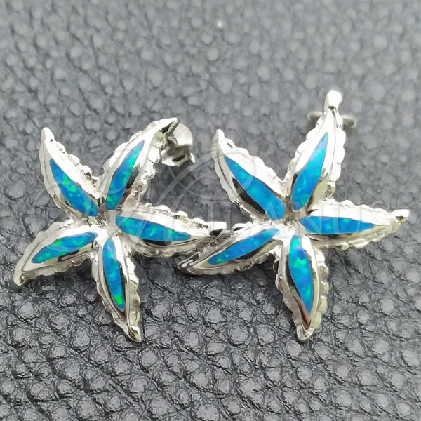 Sterling Silver Ring — Stud Earring Star Design with Bermuda Blue Opal — main product view — SKU 147646 | Plata 925 anillo — Stud Earring estrella diseño with Bermuda Blue Opal — SKU 147646
