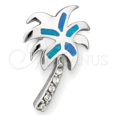 Sterling Silver Fancy Pendant, Palm Tree Design, with Bermuda Blue Opal, Polished, Silver Finish, 05.391.0003 for wholesale, main product view