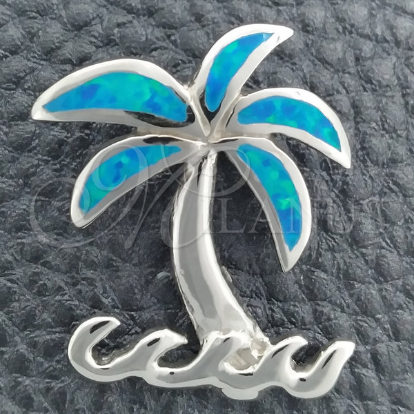 Sterling Silver Pendant — Fancy Pendant Palm Tree Design with Bermuda Blue — main product view — SKU 147650 | Plata 925 dije — elegante Pendant Palm Tree diseño with Bermuda Blue — SKU 147650