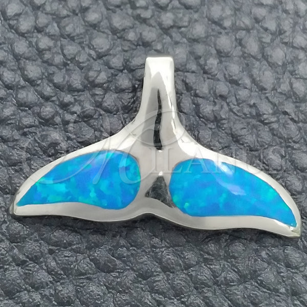 Sterling Silver Fancy Pendant, Fish Design, with Bermuda Blue Opal, Polished, Silver Finish, 05.391.0005