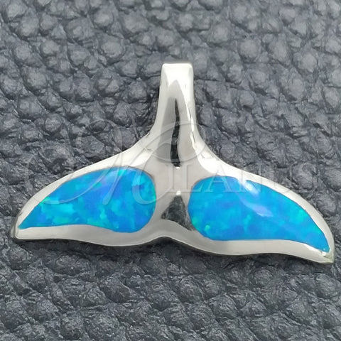 Sterling Silver Fancy Pendant, Fish Design, with Bermuda Blue Opal, Polished, Silver Finish, 05.391.0005