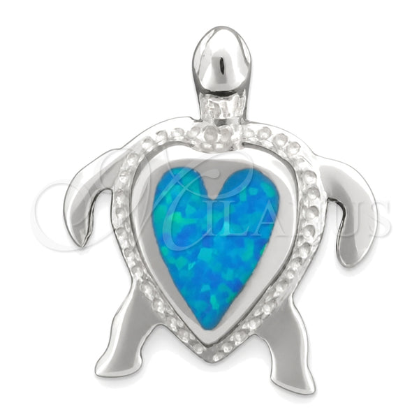 Sterling Silver Fancy Pendant, Turtle Design, with Bermuda Blue Opal, Polished, Silver Finish, 05.391.0006