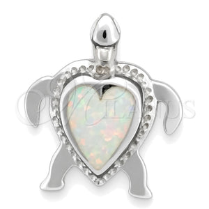 Sterling Silver Fancy Pendant, Turtle Design, with White Opal, Polished, Silver Finish, 05.391.0006.1