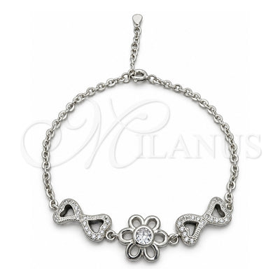 Sterling Silver Fancy Bracelet, Flower Design, with White Cubic Zirconia, Polished, Silver Finish, 03.398.0001.07 (02 MM Thickness, 7 Inches Length)