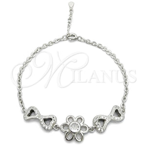 Sterling Silver Fancy Bracelet, Flower Design, with White Cubic Zirconia, Polished, Silver Finish, 03.398.0001.07 (02 MM Thickness, 7 Inches Length)