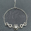 Sterling Silver Fancy Bracelet, Flower Design, with White Cubic Zirconia, Polished, Silver Finish, 03.398.0001.07 (02 MM Thickness, 7 Inches Length)