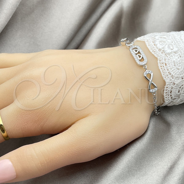 Sterling Silver Bracelet — Fancy Bracelet Heart Design with White Cubic Zirconia — alternate product view — SKU 147661 | Plata 925 brazalete — elegante Bracelet corazón diseño with blanco Cubic Zirconia — SKU 147661