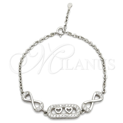 Sterling Silver Fancy Bracelet, Heart Design, with White Cubic Zirconia, Polished, Silver Finish for wholesale, main product view