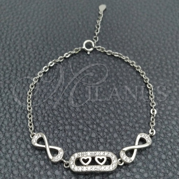 Sterling Silver Bracelet — Fancy Bracelet Heart Design with White Cubic Zirconia — main product view — SKU 147661 | Plata 925 brazalete — elegante Bracelet corazón diseño with blanco Cubic Zirconia — SKU 147661