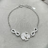 Sterling Silver Fancy Bracelet, Flower Design, with White Cubic Zirconia, Polished, Silver Finish, 03.398.0003.07 (02 MM Thickness, 7 Inches Length)