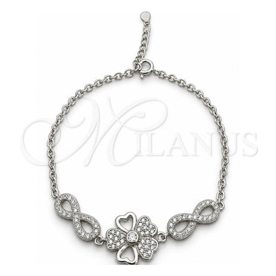 Sterling Silver Fancy Bracelet, Flower Design, with White Cubic Zirconia, Polished, Silver Finish, 03.398.0003.07 (02 MM Thickness, 7 Inches Length)