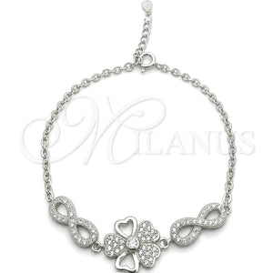 Sterling Silver Fancy Bracelet, Flower Design, with White Cubic Zirconia, Polished, Silver Finish, 03.398.0003.07 (02 MM Thickness, 7 Inches Length)