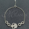 Sterling Silver Fancy Bracelet, Flower Design, with White Cubic Zirconia, Polished, Silver Finish, 03.398.0003.07 (02 MM Thickness, 7 Inches Length)