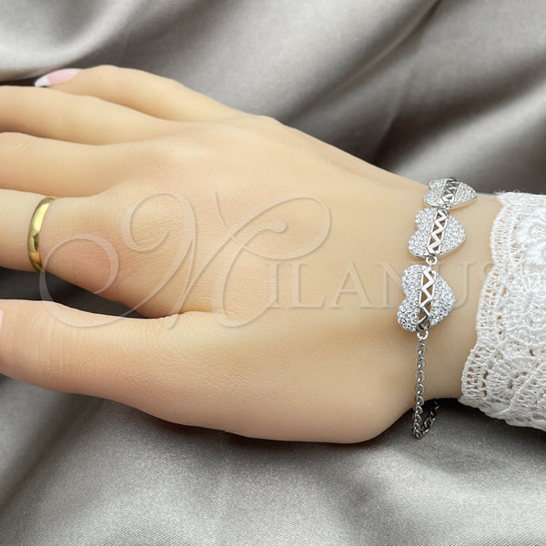 Sterling Silver Bracelet — Fancy Bracelet Heart Design with White Cubic Zirconia — alternate product view — SKU 147663 | Plata 925 brazalete — elegante Bracelet corazón diseño with blanco Cubic Zirconia — SKU 147663