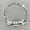 Sterling Silver Fancy Bracelet, Heart Design, with White Cubic Zirconia, Polished, Silver Finish, 03.398.0004.07 (02 MM Thickness, 7 Inches Length)