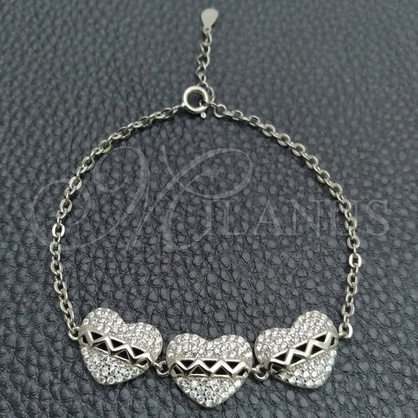 Sterling Silver Bracelet — Fancy Bracelet Heart Design with White Cubic Zirconia — main product view — SKU 147663 | Plata 925 brazalete — elegante Bracelet corazón diseño with blanco Cubic Zirconia — SKU 147663