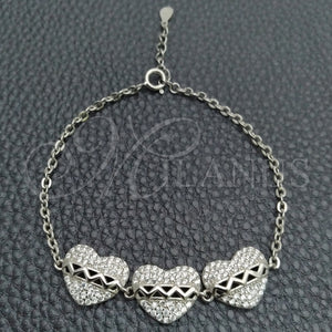 Sterling Silver Bracelet — Fancy Bracelet Heart Design with White Cubic Zirconia — main product view — SKU 147663 | Plata 925 brazalete — elegante Bracelet corazón diseño with blanco Cubic Zirconia — SKU 147663