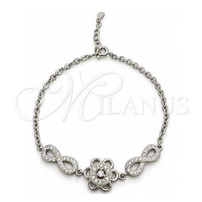 Sterling Silver Fancy Bracelet, Flower Design, with White Cubic Zirconia, Polished, Silver Finish, 03.398.0006.07 (02 MM Thickness, 7 Inches Length)