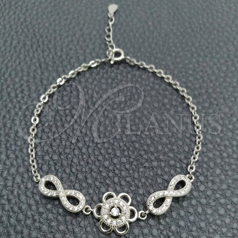 Sterling Silver Fancy Bracelet, Flower Design, with White Cubic Zirconia, Polished, Silver Finish, 03.398.0006.07 (02 MM Thickness, 7 Inches Length)