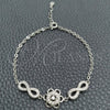 Sterling Silver Fancy Bracelet, Flower Design, with White Cubic Zirconia, Polished, Silver Finish, 03.398.0006.07 (02 MM Thickness, 7 Inches Length)