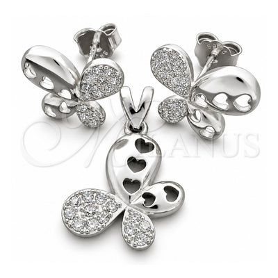 Sterling Silver Earring and Pendant Adult Set, Butterfly Design, Polished, Silver Finish, 10.398.0019