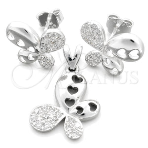 Sterling Silver Earring and Pendant Adult Set, Butterfly Design, Polished, Silver Finish, 10.398.0019