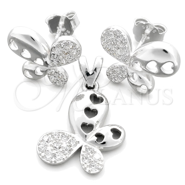 Sterling Silver Earring and Pendant Adult Set, Butterfly Design, Polished, Silver Finish, 10.398.0019