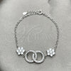Sterling Silver Fancy Bracelet, Ball and Flower Design, with White Cubic Zirconia, Polished, Silver Finish, 03.398.0007.07 (02 MM Thickness, 7 Inches Length)