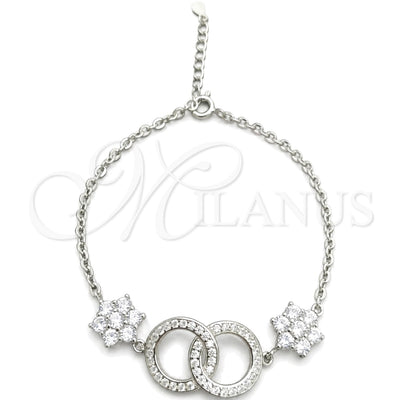Sterling Silver Fancy Bracelet, Ball and Flower Design, with White Cubic Zirconia, Polished, Silver Finish for wholesale, main product view