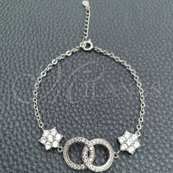 Sterling Silver Bracelet — Fancy Bracelet Ball and Flower Design with White — main product view — SKU 147669 | Plata 925 brazalete — elegante Bracelet Ball and flor diseño with blanco — SKU 147669