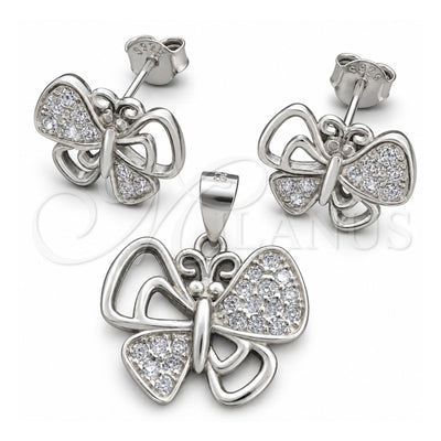 Sterling Silver Earring and Pendant Adult Set, Butterfly Design, Polished, Silver Finish, 10.398.0020