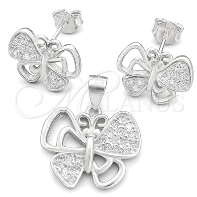Sterling Silver Earring and Pendant Adult Set, Butterfly Design, Polished, Silver Finish, 10.398.0020 for wholesale, main product view
