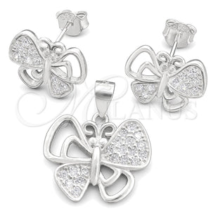 Sterling Silver Earring and Pendant Adult Set, Butterfly Design, Polished, Silver Finish, 10.398.0020