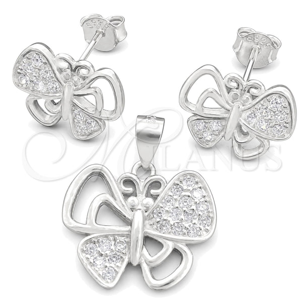 Sterling Silver Earring and Pendant Adult Set, Butterfly Design, Polished, Silver Finish, 10.398.0020