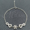 Sterling Silver Fancy Bracelet, Flower Design, with White Cubic Zirconia, Polished, Silver Finish, 03.398.0008.07 (02 MM Thickness, 7 Inches Length)