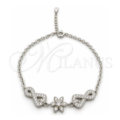 Sterling Silver Fancy Bracelet, Flower Design, with White Cubic Zirconia, Polished, Silver Finish, 03.398.0008.07 (02 MM Thickness, 7 Inches Length)