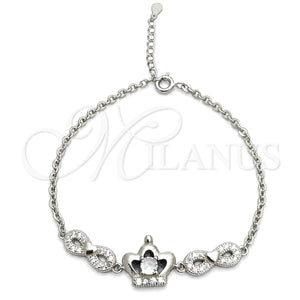 Sterling Silver Fancy Bracelet, Infinite Design, with White Cubic Zirconia, Polished, Silver Finish, 03.398.0009.07 (02 MM Thickness, 7 Inches Length)