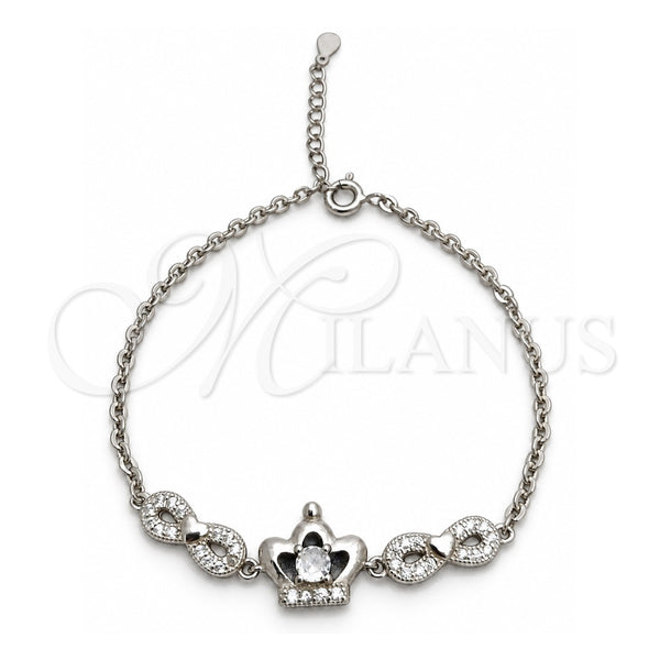Sterling Silver Fancy Bracelet, Infinite Design, with White Cubic Zirconia, Polished, Silver Finish, 03.398.0009.07 (02 MM Thickness, 7 Inches Length)